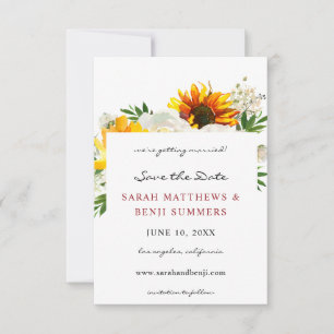 Reserva La Fecha Girasol y floral blanco Artístico Save The Date V2