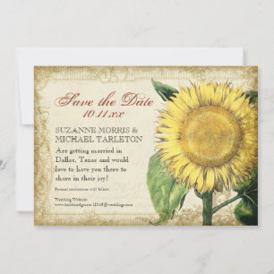 Reserva La Fecha Girasoles Florales Vintage - Boda de Otoño Otoño