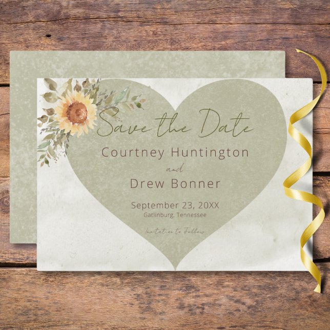 Reserva La Fecha Girasoles Suaves Corazón Boho Boda (Soft Sunflowers Boho Heart Wedding Save The Date)