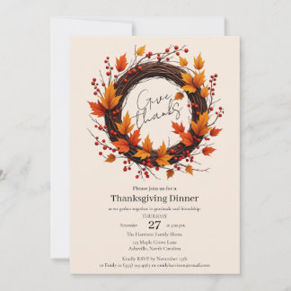 Reserva La Fecha Give Thanks Autumn Wreath Thanksgiving Invitation