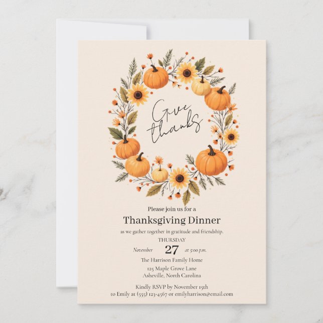 Reserva La Fecha Give Thanks Autumn Wreath Thanksgiving Invitation (Anverso)