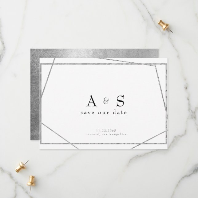 Reserva La Fecha Glam Black & Metallic Silver Save the Date (Anverso/Reverso In Situ)