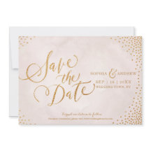 Glam blush rosa oro caligrafía guardar la fecha