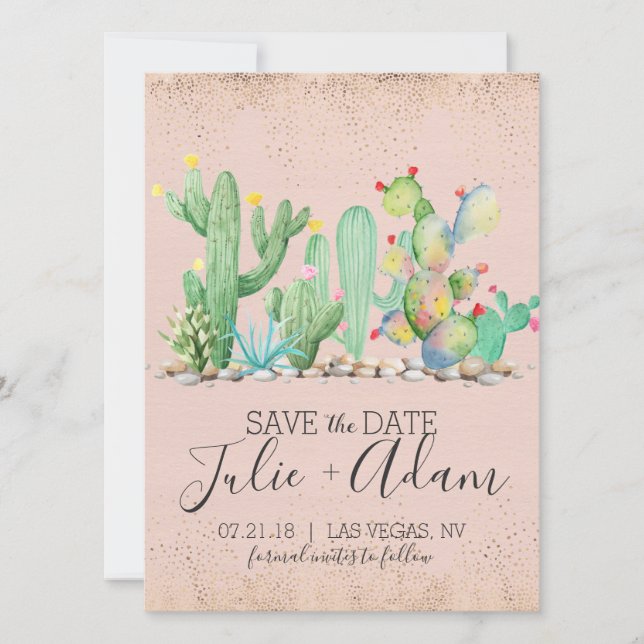 Reserva La Fecha Glam Cactus Wedding Save The Date (Anverso)