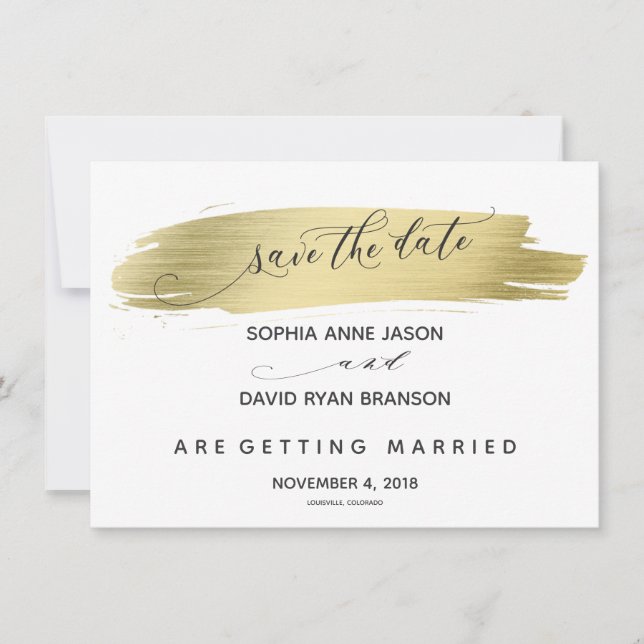 Reserva La Fecha Glam Calligraphy Gold Stroke Save The Date (Anverso)