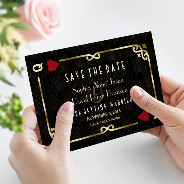 Reserva La Fecha Glam Gatsby Casino Las Vegas Poker Boda (save the date wedding casino Art Deco wedding invitation)