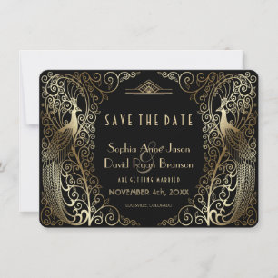 Reserva La Fecha Glam Gold Art Deco Peacocks Wedding Save The Date