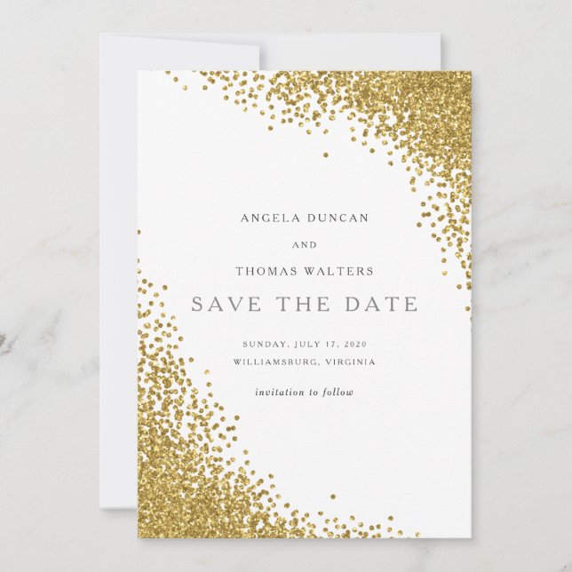 Reserva La Fecha Glam Gold Confetti Dots Save the Date Card (Anverso)