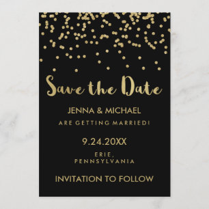 Reserva La Fecha Glam Gold Confetti Wedding Save the Date on Black