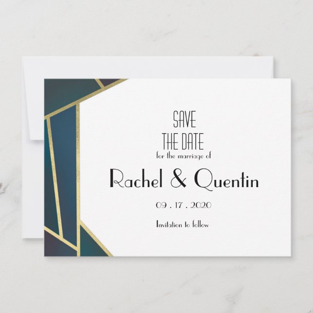Reserva La Fecha Glam Gold Geometric Art Deco Wedding Save The Date (Anverso)