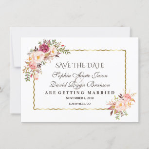 Reserva La Fecha Glam Gold Rubor Pink Floral Save The Date