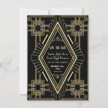 Glam Gold y Black Great Gatsby Save the Date