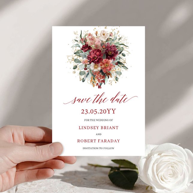 Reserva La Fecha Glam Otoño Borgoña Oro Floral Salvar La Fecha (Glam Fall Burgundy Gold Floral Save The Date

)