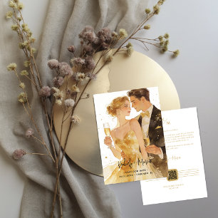Reserva La Fecha Glam Vintage Couple Illustration in Gold Wedding