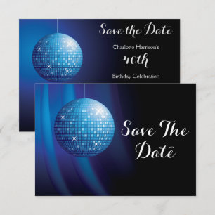 Reserva La Fecha Glamuroso 40 cumpleaños Fiesta azul Disco Ball