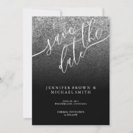Reserva La Fecha Glitter Plata Boda Moderna Guárdala Fecha
