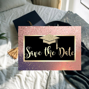 Reserva La Fecha Glitter Rosa Dorado Graduación Guardar La Fecha