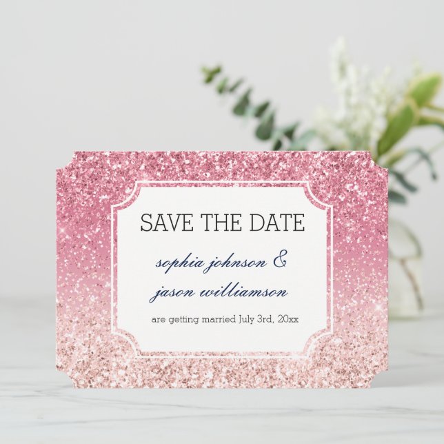 Reserva La Fecha Glitter rosa save the date (Anverso de pie)