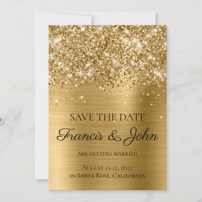 Reserva La Fecha Glittery Gold Foil Wedding (Anverso)