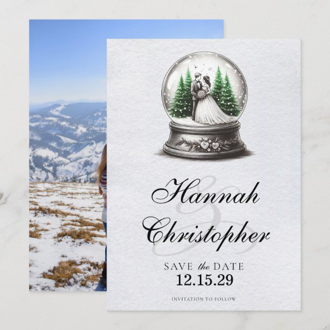 Reserva La Fecha Globe de la Nieve de Novia y Groom (Anverso / Reverso)