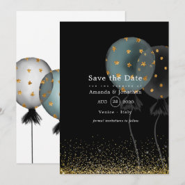 Reserva La Fecha Globo de boda con brillo negro y dorado