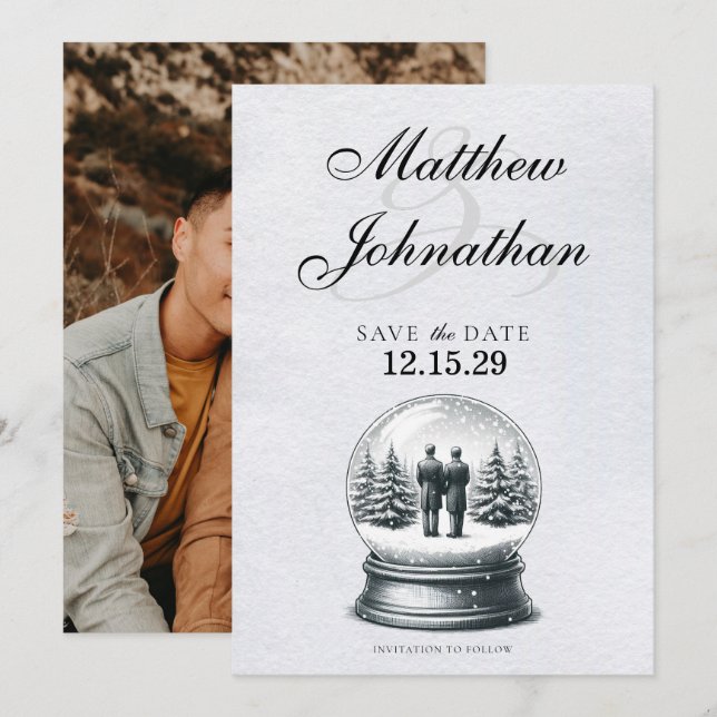 Reserva La Fecha Globo de nieve de Grooms (Anverso / Reverso)