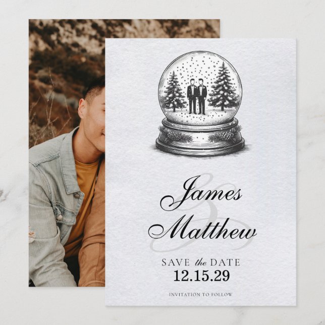 Reserva La Fecha Globo de nieve de Grooms (Anverso / Reverso)