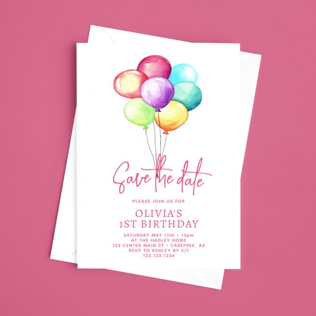 Reserva La Fecha Globos Cumpleaños 1er Año Niña Save The Date (Subido por el creador)