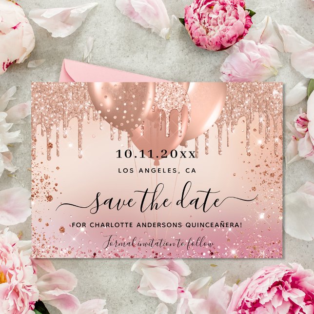 Reserva La Fecha Globos de oro rosado de Quinceanera (Subido por el creador)