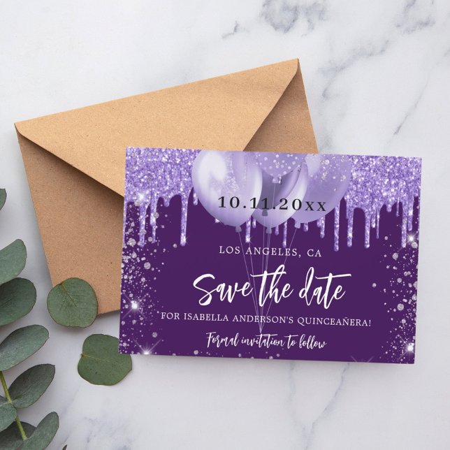 Reserva La Fecha Globos Quinceanera violeta (Subido por el creador)