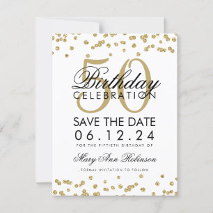 Reserva La Fecha Gold 50 Cumpleaños Save Date Confetti