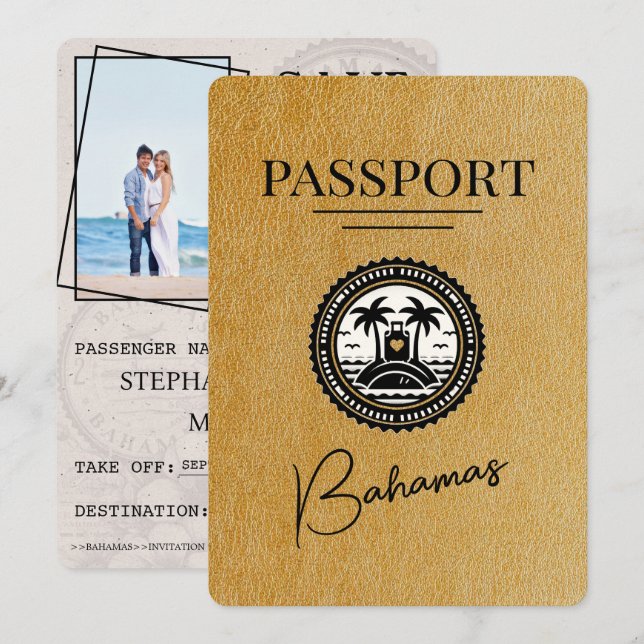 Reserva La Fecha Gold Bahamas Passport Save the Date (Anverso / Reverso)