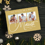 Reserva La Fecha Gold Exquisite Modern Wedding Christmas 3 Photos<br><div class="desc">Exquisite Modern Wedding Christmas 3 Photos in Fake Gold Holiday Card as a Save the Date Card. Celebrate your modern wedding with an Exquisite Christmas Card featuring 3 Photos in Fake Gold! This stunning card is not only perfect for the holiday season but also serves as a Save the Date...</div>