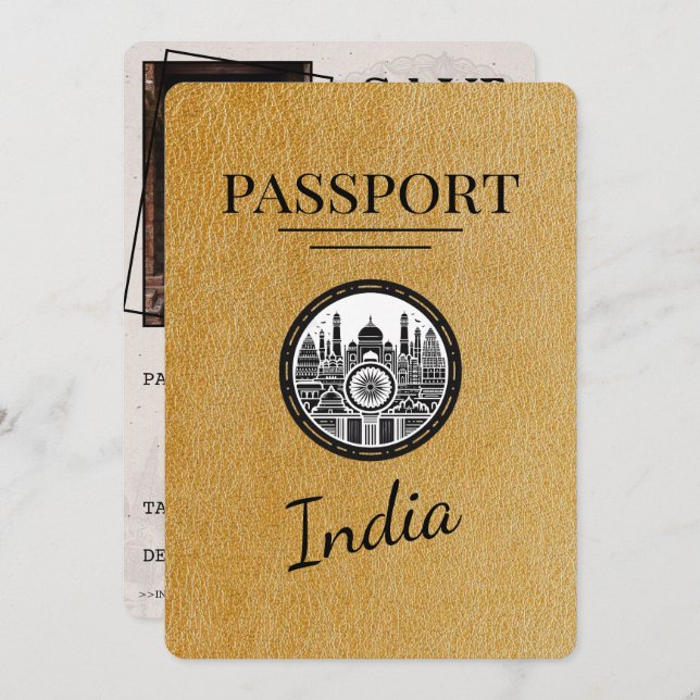 Reserva La Fecha Gold India Passport Save the Date (Anverso / Reverso)