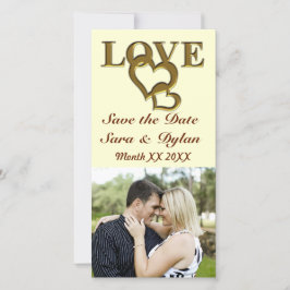 Reserva La Fecha Gold Love and Hearts Save the Date Photocard