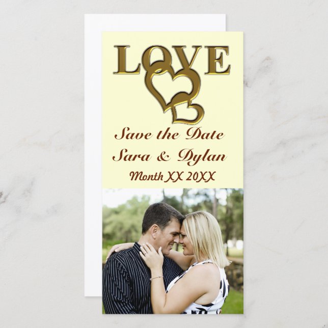 Reserva La Fecha Gold Love and Hearts Save the Date Photocard (Anverso / Reverso)