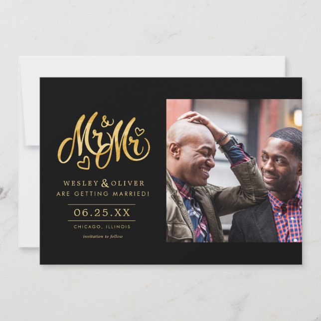 Reserva La Fecha Gold Mr & Mr Script - Save the Date with Photo (Anverso)