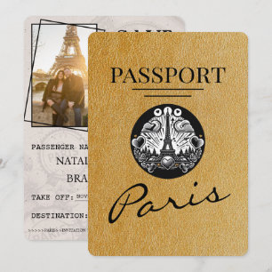 Reserva La Fecha Gold Paris Passport Save the Date
