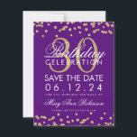 Reserva La Fecha Gold Purple Save Date 30th Birthday Confetti<br><div class="desc">Elegante diseño "Fiesta de cumpleaños 30" con Purpurina de imitación de oro Confetti Purple y nombre personalizado y texto de detalles. Fácil de usar y fácil de personalizar. ¡No te quedes sin el tuyo!</div>