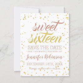 Reserva La Fecha Gold & Rubor Sweet 16 Save Date Sparkle Confetti