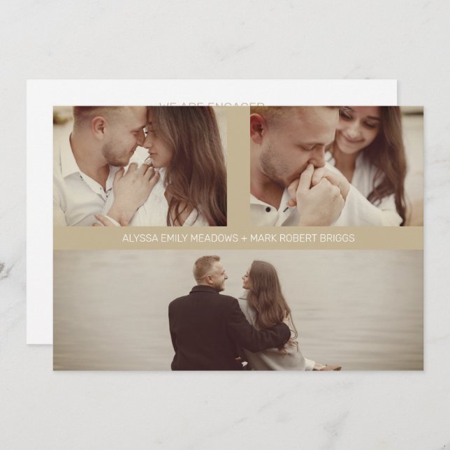 Reserva La Fecha Gold Simple Elegant Three Photos Couple in Loving (Anverso / Reverso)