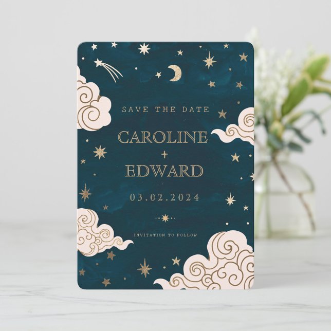 Reserva La Fecha Gold Stars Moon Celestial Qr Code Save the Date (Subido por el creador)