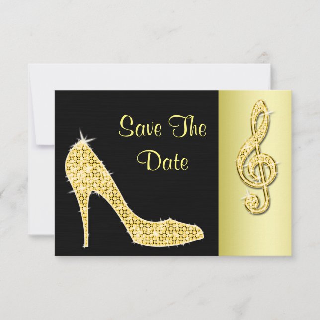 Reserva La Fecha Gold Stiletto & Treble Cleft 50 Save The Date (Anverso)