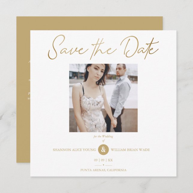 Reserva La Fecha Golden Effect Elegant Custom Photo Wedding (Anverso / Reverso)