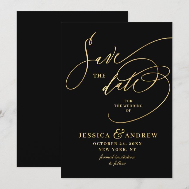 Reserva La Fecha Golden Elegant Calligraphy Wedding Save the Date (Anverso / Reverso)