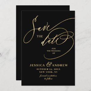 Reserva La Fecha Golden Elegant Calligraphy Wedding Save the Date