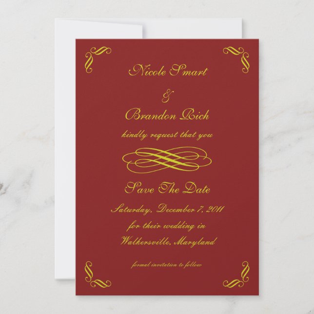 Reserva La Fecha Golden Fairy Tale Save The Date (rojo) (Anverso)
