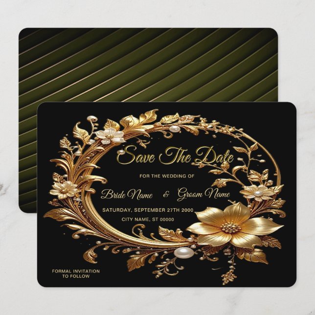 Reserva La Fecha Golden Floral Ornate Frame Save The Date (Anverso / Reverso)