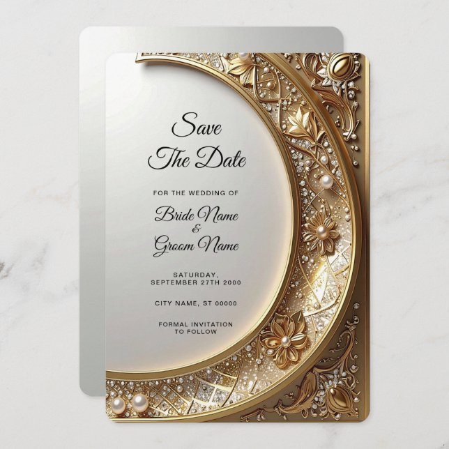 Reserva La Fecha Golden Ornate Frame Save the Date (Anverso / Reverso)