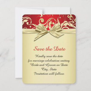 Reserva La Fecha Golden Red Elegant Damask Dream Save the date